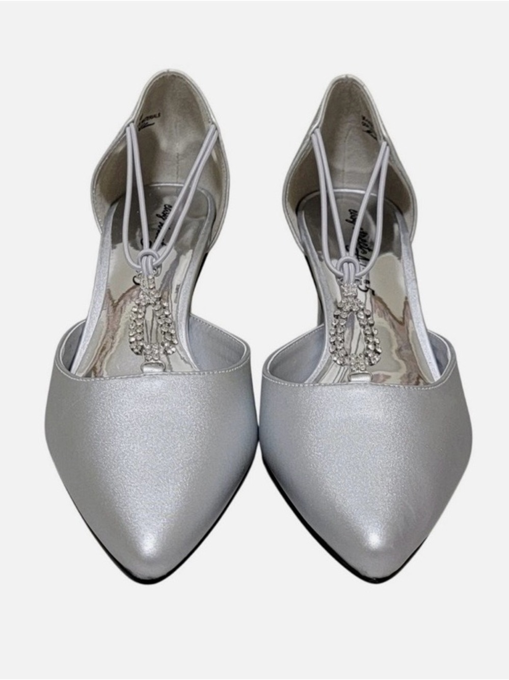 easy street Silver Pointed Toe D'Orsay Heels with Rhinestone T-Strap